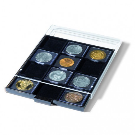 Médailler 12 capsules carrées Quadrum XL avec insertions noir