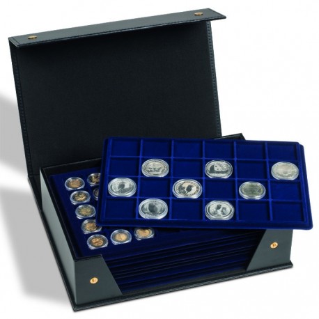 Coffret en simili cuir bleu vide pour 10 plateaux